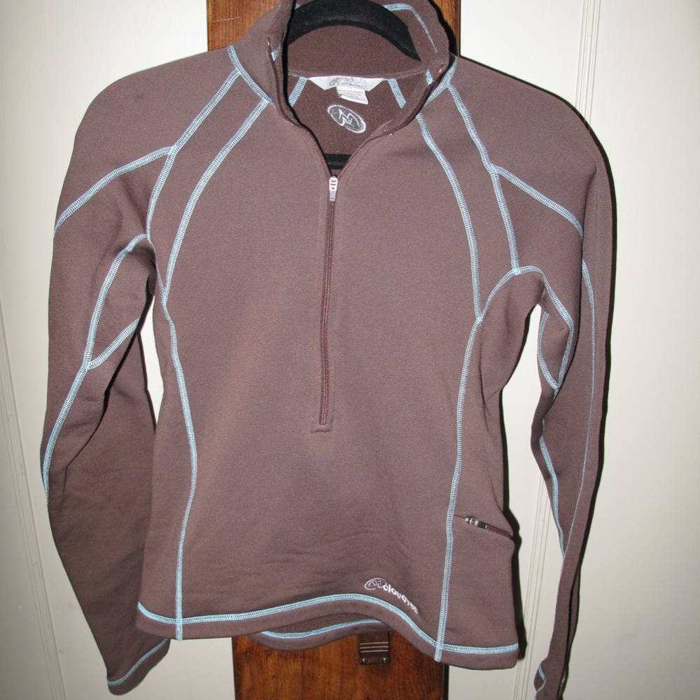 CLOUDVEIL 1/2 Zip Women's Pullover Small Mocha/Tiffany Blue Contrast Stitching